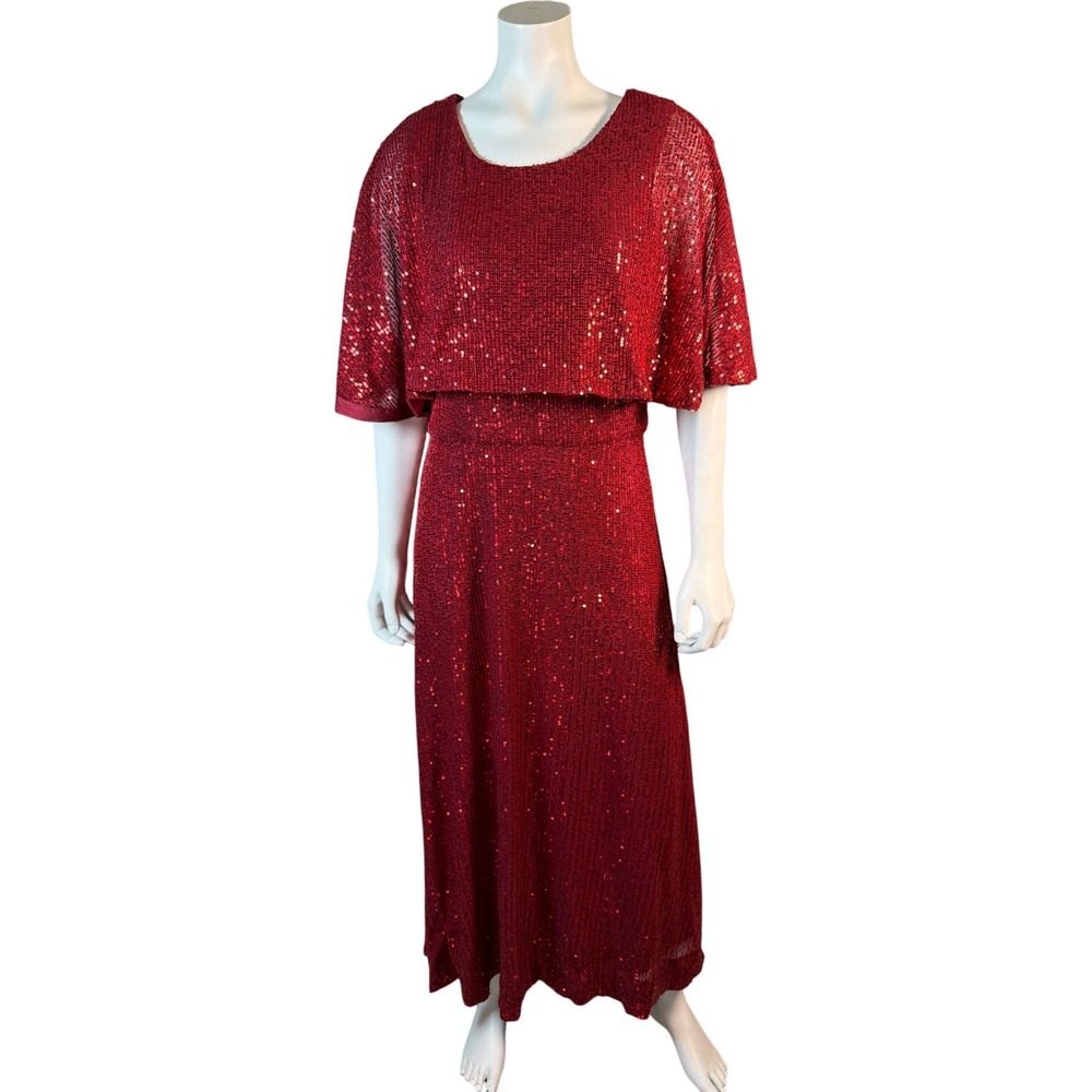 Wayward‎ Fancies eShakti Red Sequin Maxi Dress Tiered Bodice Formal Gown Womens